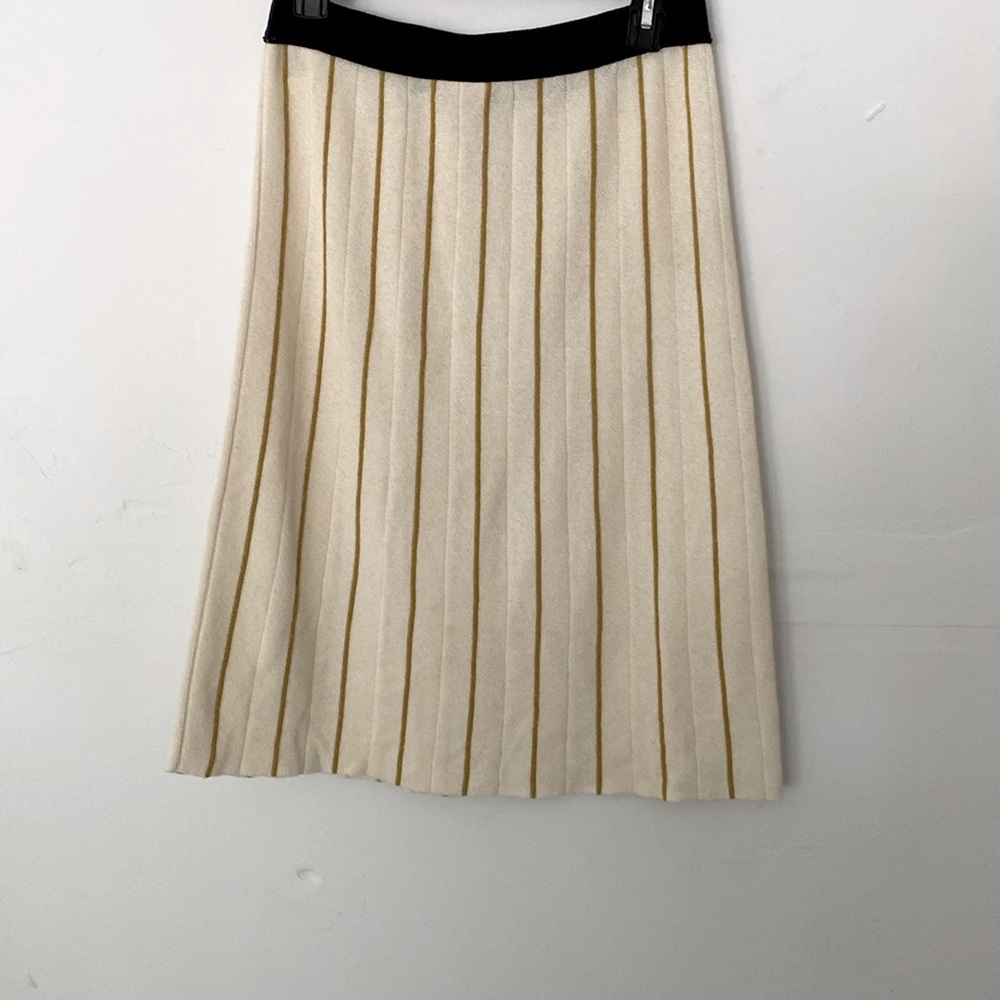 TORY BURCH Lena Ivory Mustard Stripe Knit Pull On Sz M Knee Length Skirt - Picture 5 of 7